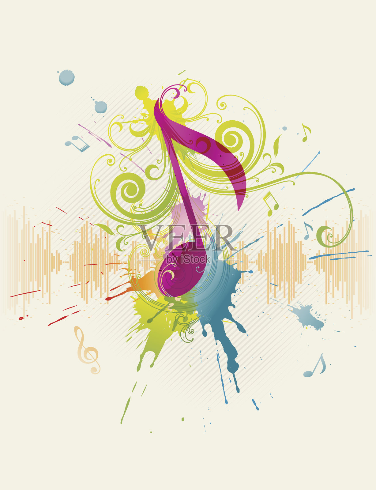 音乐音符的彩色插图插画图片素材
