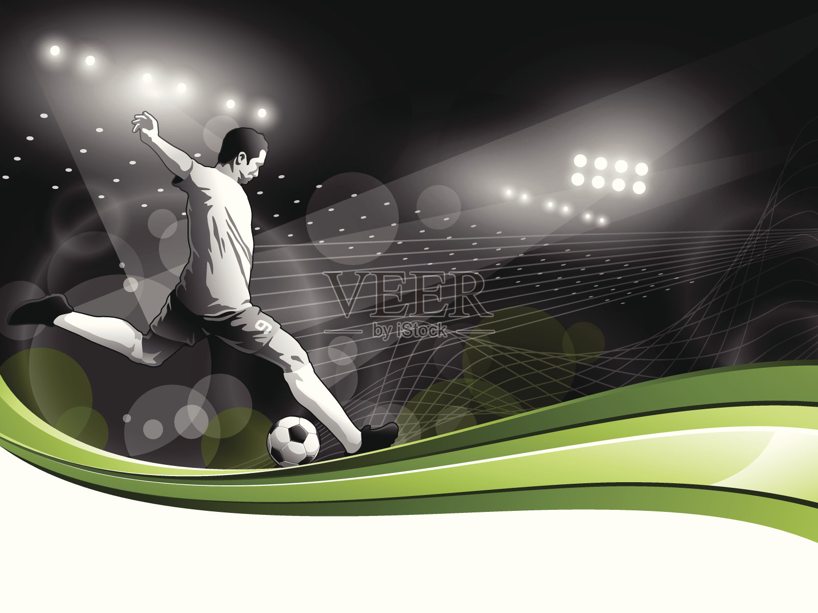 足球运动员与体育场灯插画图片素材