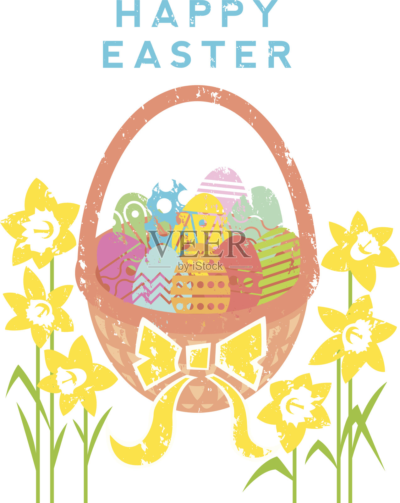 复活节篮子和鸡蛋插画图片素材