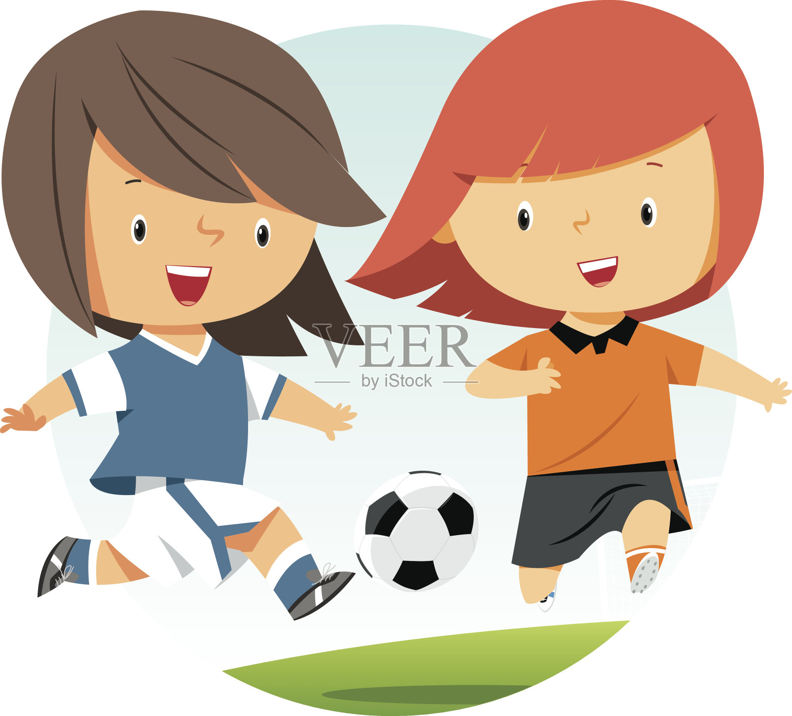 足球的女孩插画图片素材