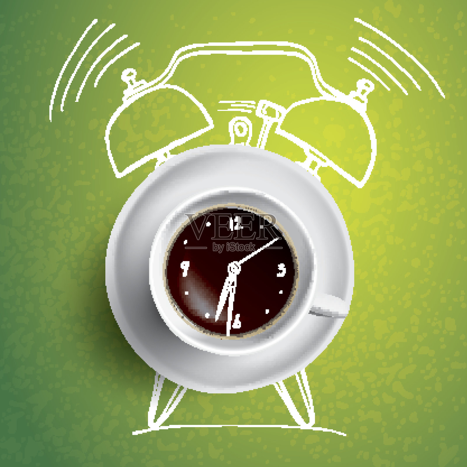闹钟和咖啡的概念插图与涂鸦插画图片素材