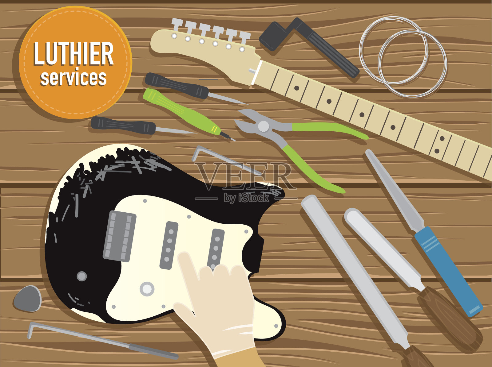 吉他制作制琴师工匠概念插画图片素材