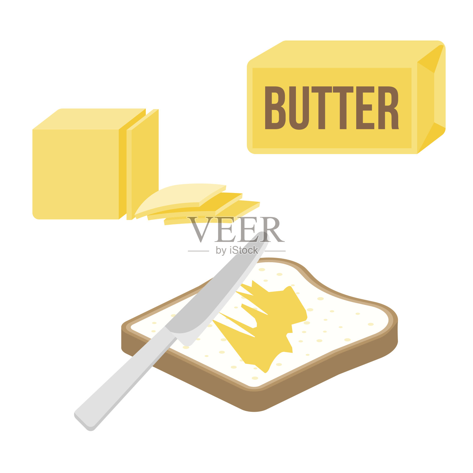 用刀将黄油或人造黄油涂在烤面包片和黄油条上设计元素图片