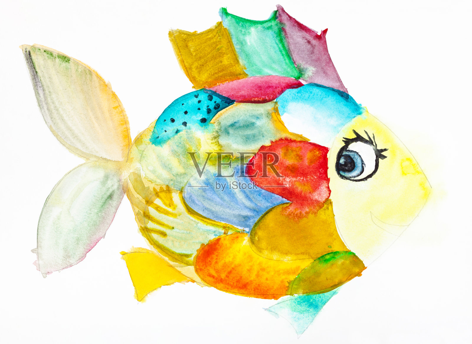 绘有彩色鳞片的芬妮鱼插画图片素材