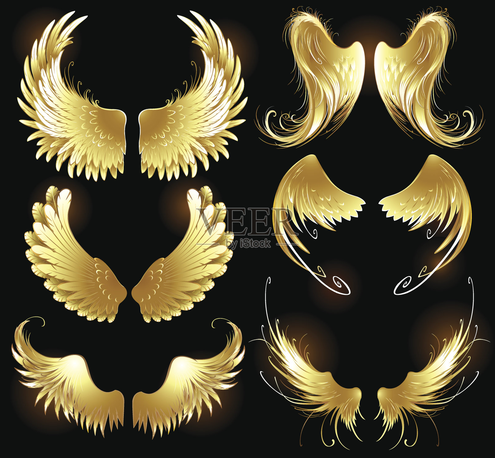天使的金色翅膀插画图片素材