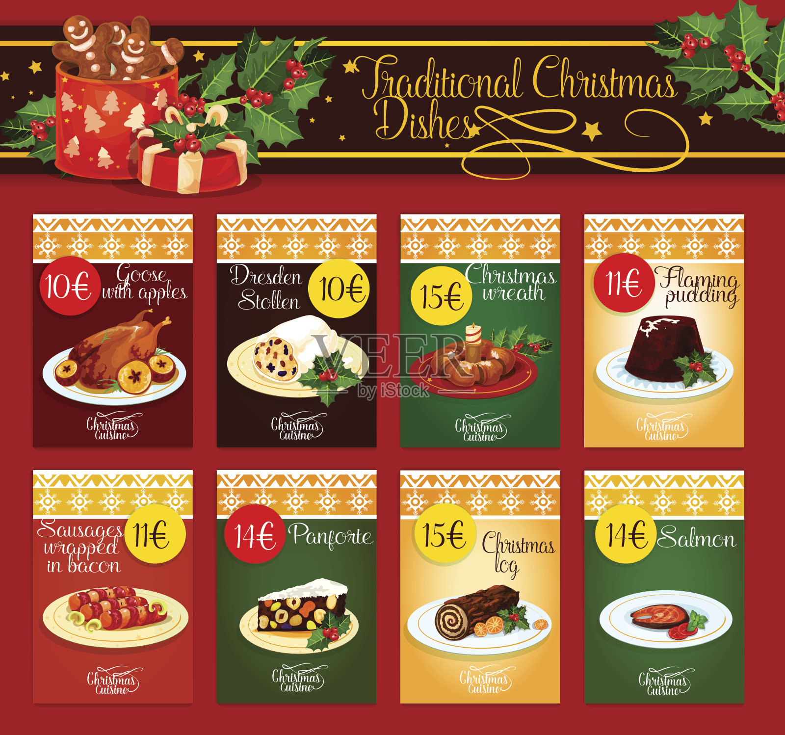 传统圣诞菜肴的菜单设计插画图片素材
