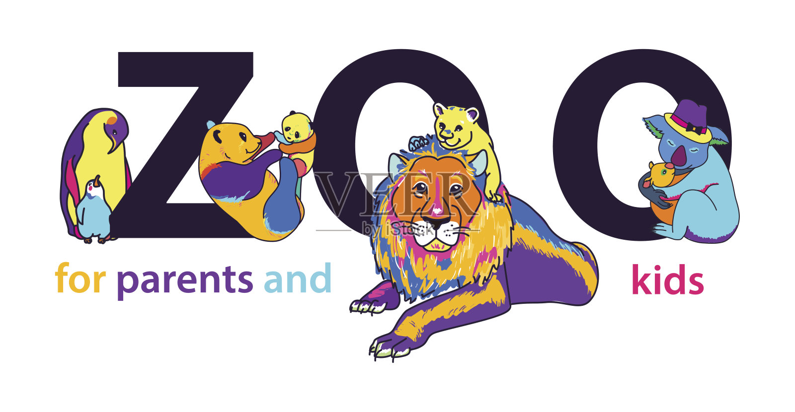 为孩子和父母准备的动物园插画图片素材