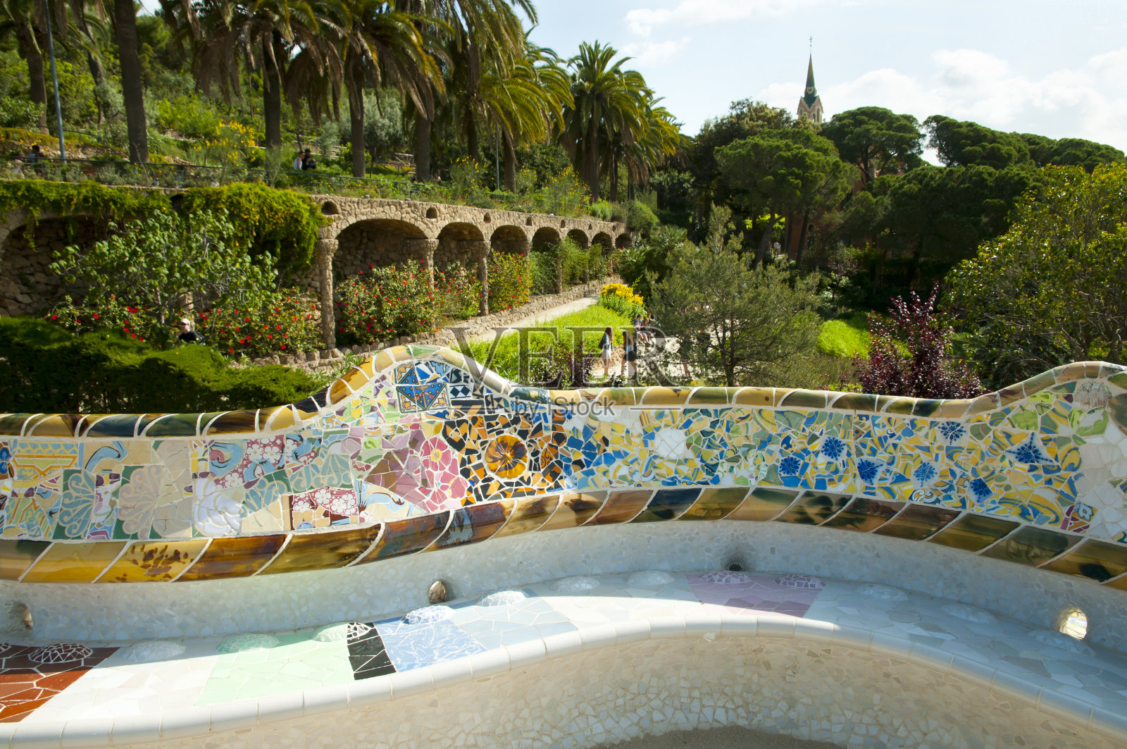 公园奎尔瓷砖-巴塞罗那-西班牙照片摄影图片
