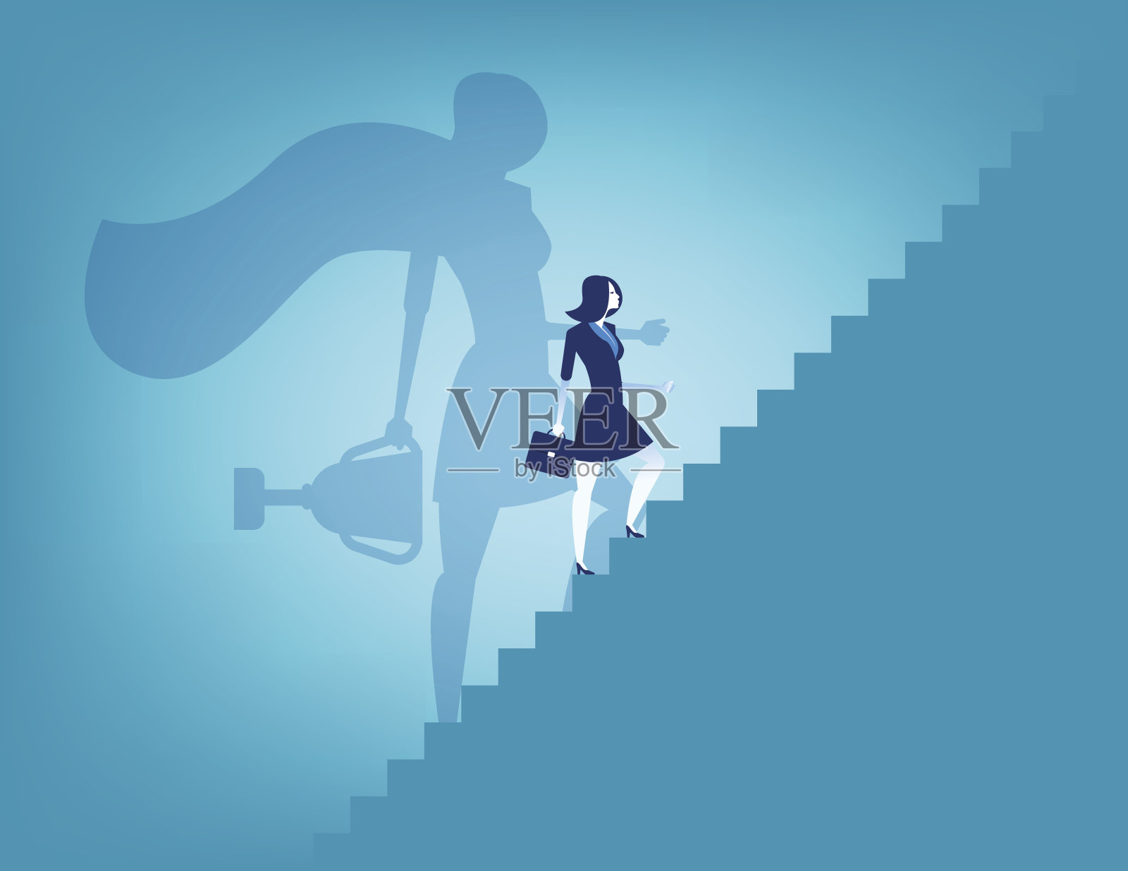 女商人和通往成功的阶梯。概念业务矢量插图。插画图片素材