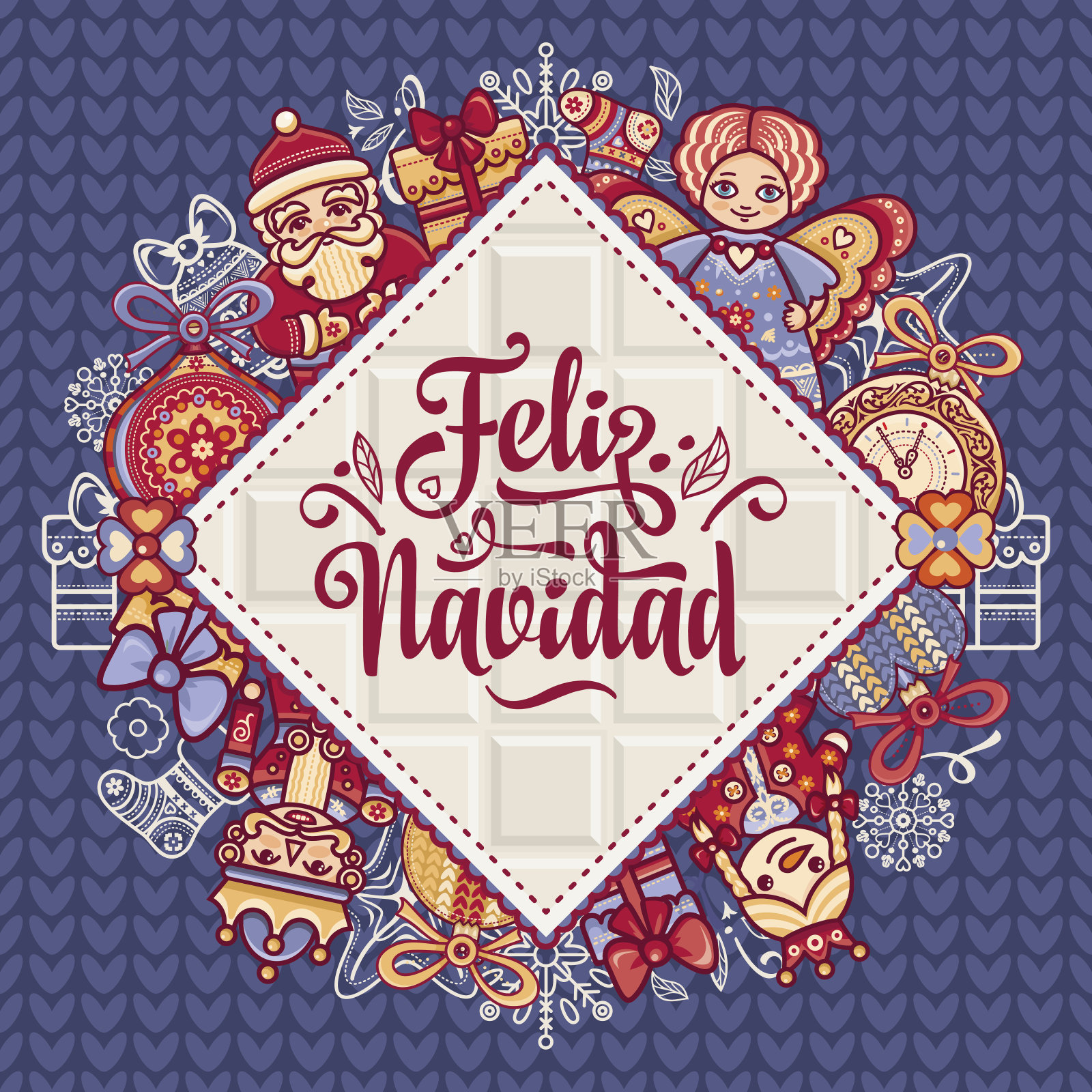 圣诞快乐。西班牙语圣诞贺卡。插画图片素材