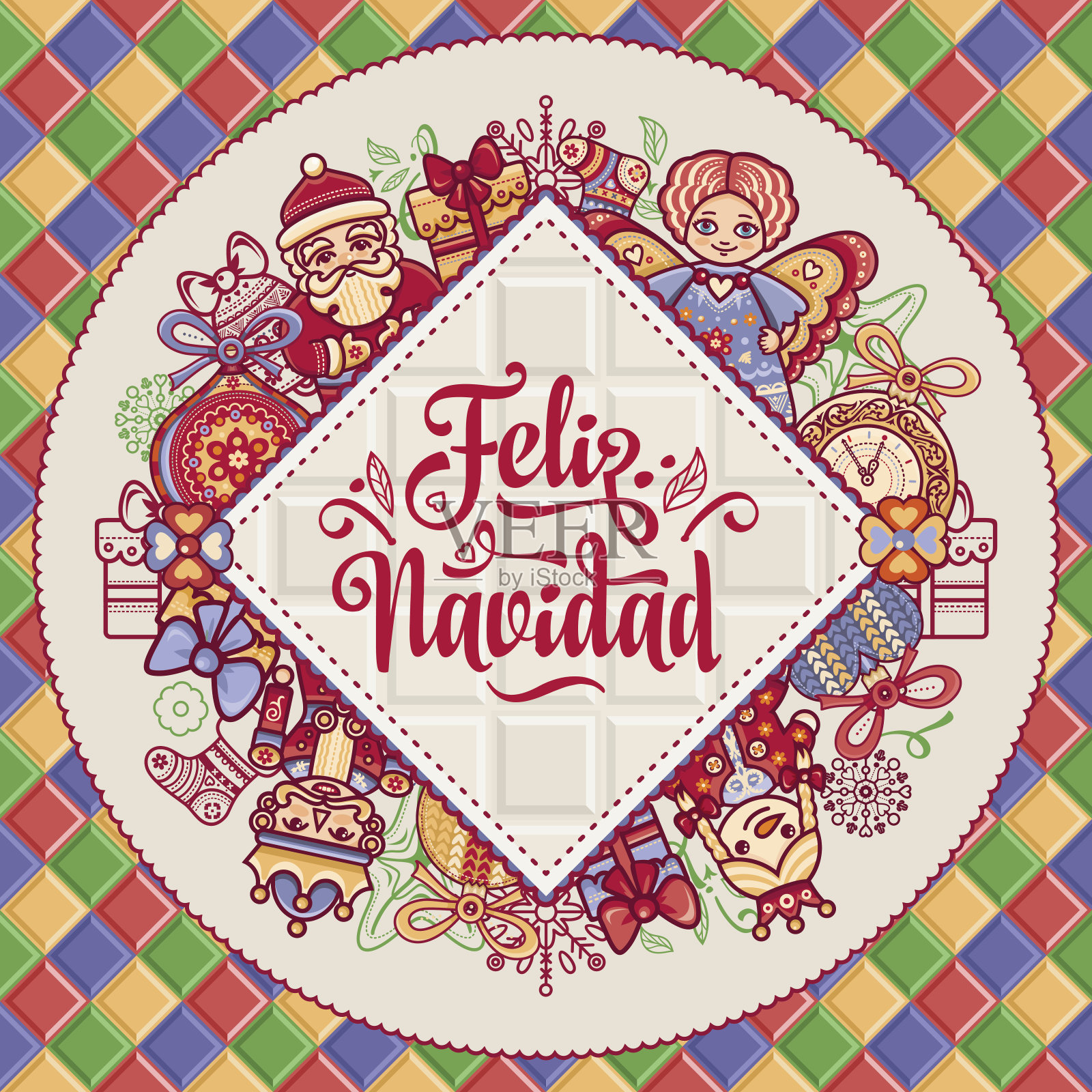 圣诞快乐。西班牙的贺卡。圣诞节日的背景。彩色图像。设计模板素材