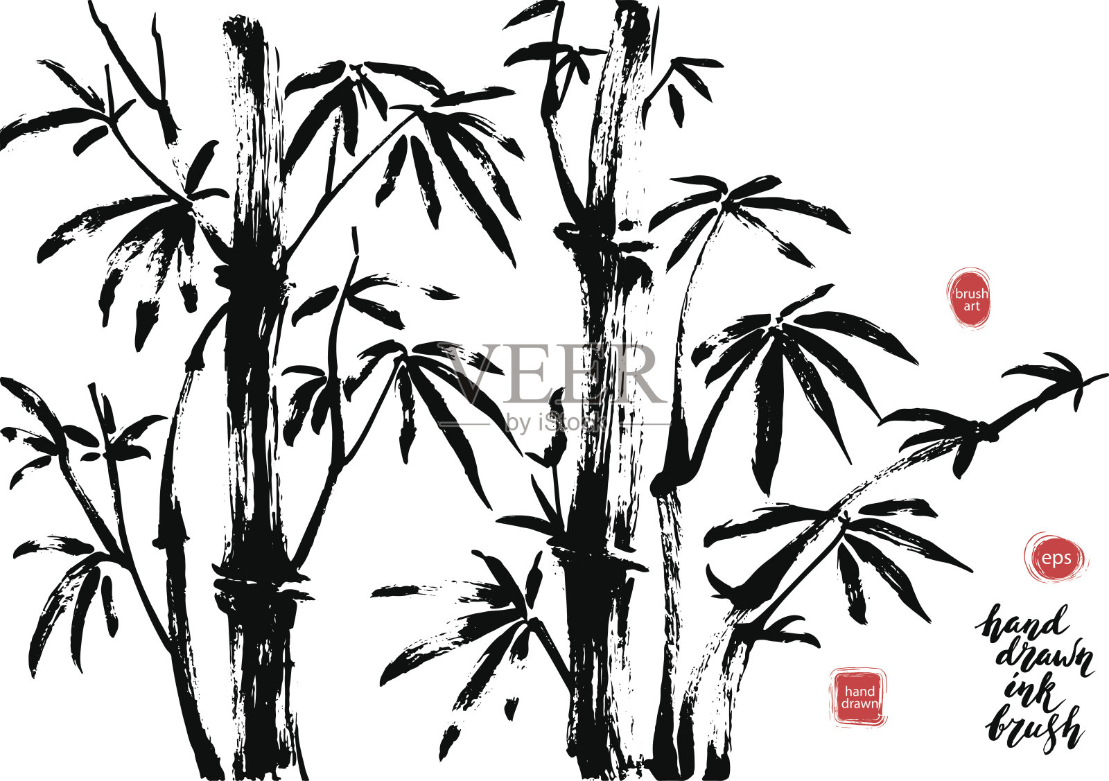手绘黑墨竹树设计元素图片