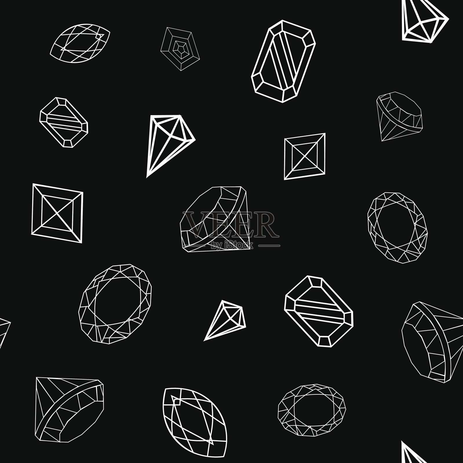 矢量水晶钻石黑白手绘无缝背景插画图片素材