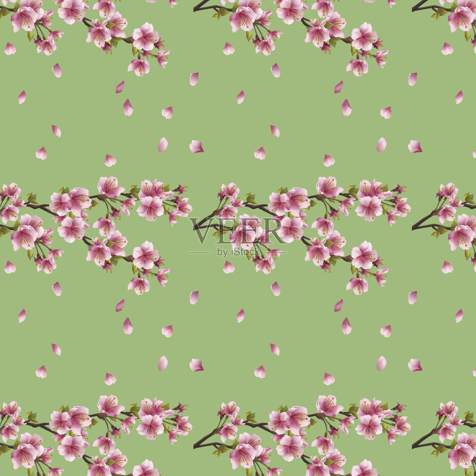 无缝背景樱花树樱花盛开插画图片素材