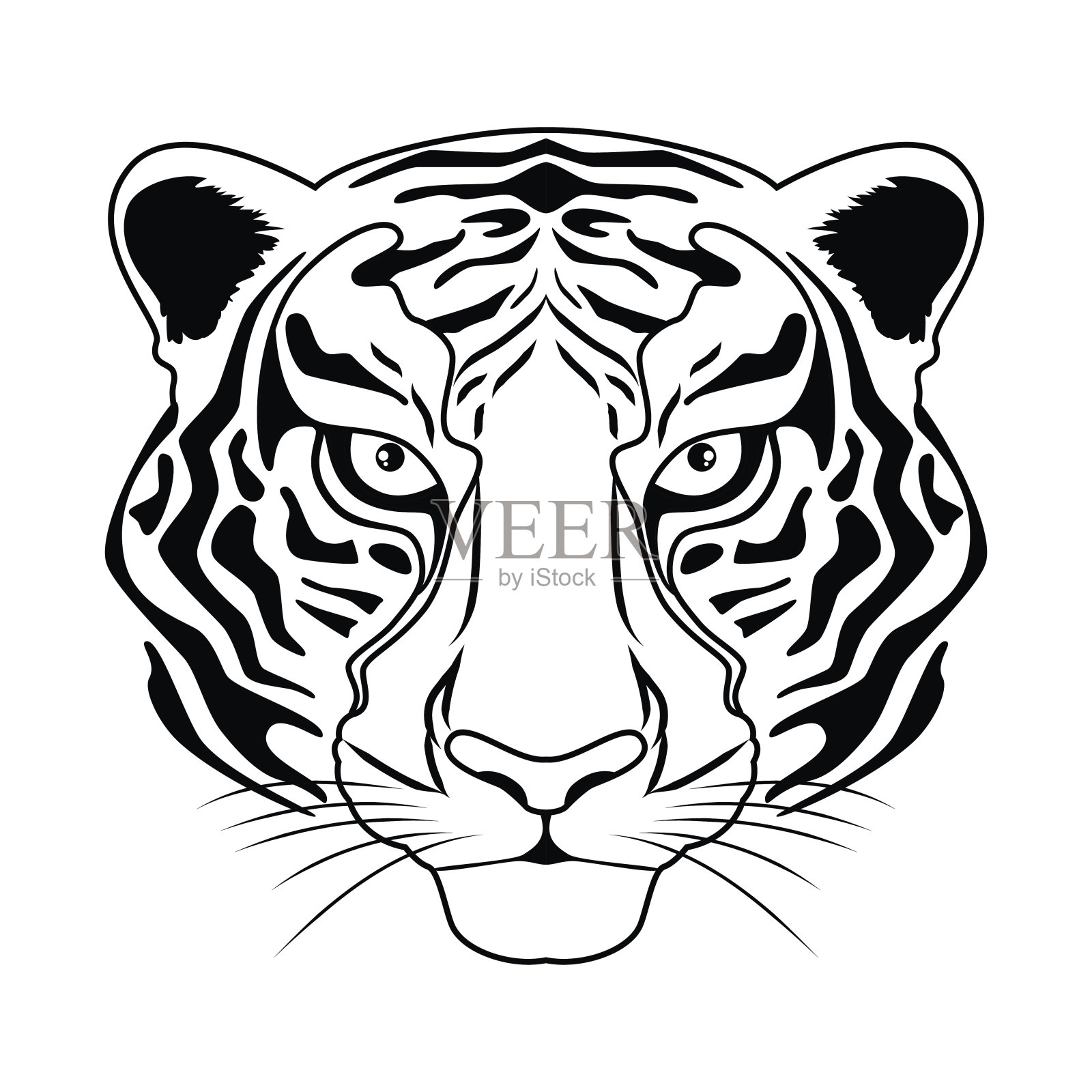 老虎头矢量插图在黑色和白色设计元素图片
