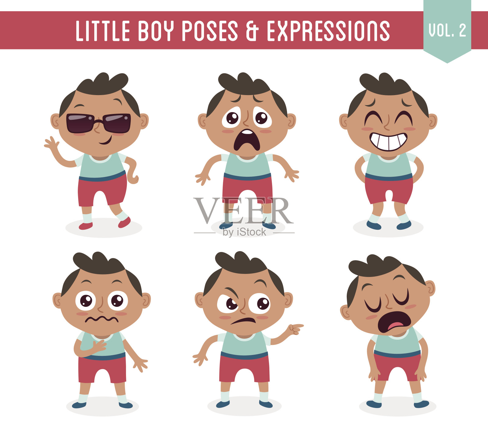 小黑人男孩的姿势和表情(卷2/ 8)插画图片素材
