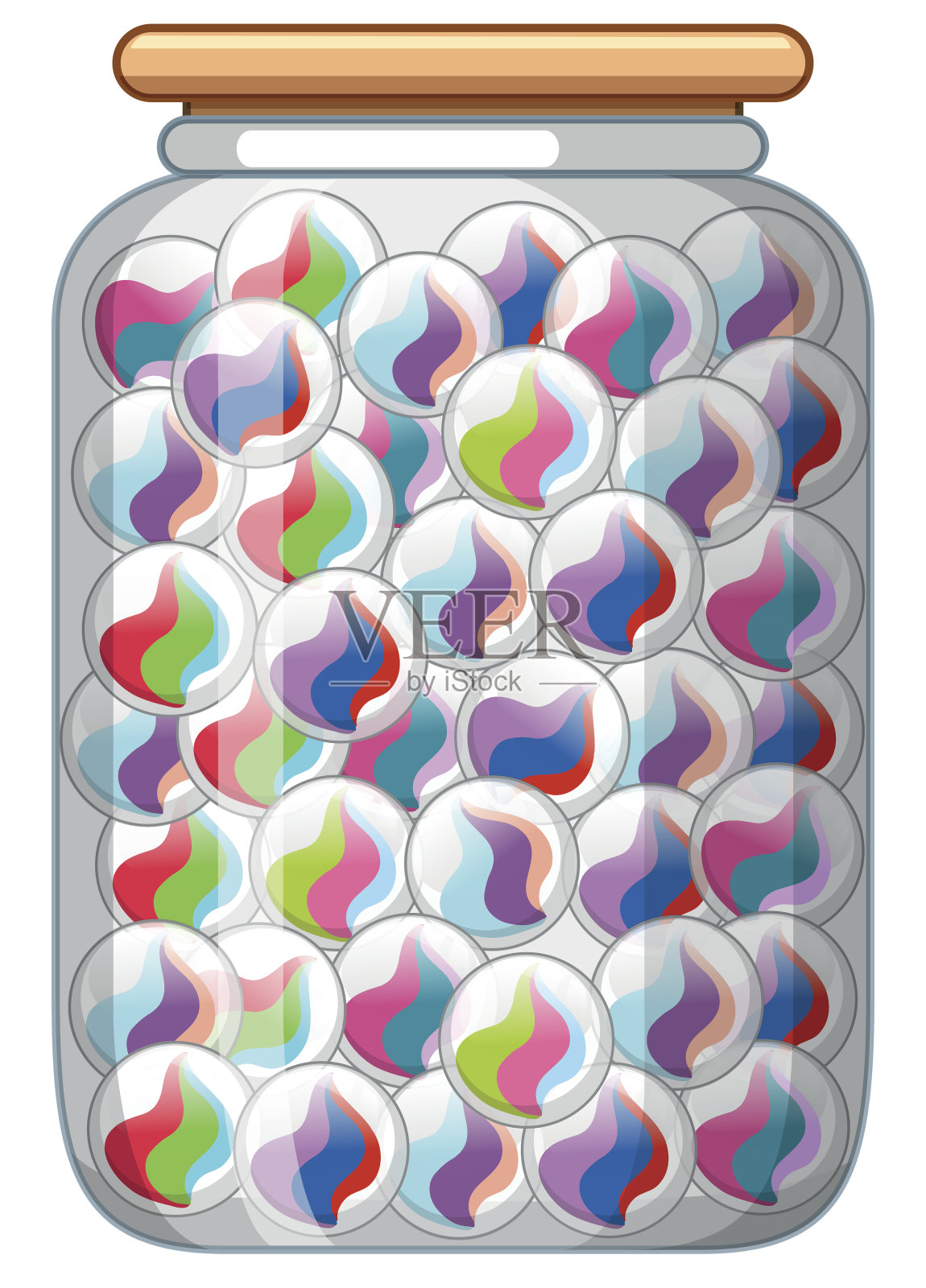 玻璃罐中五颜六色的弹珠插画图片素材