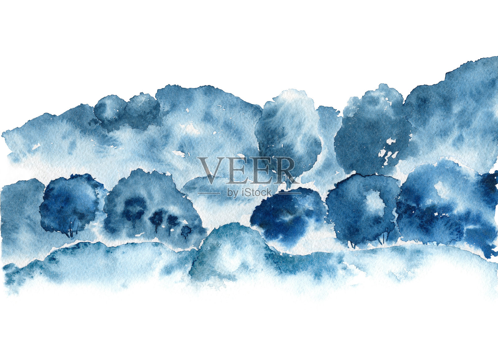 风景与山和森林在蓝色调。插画图片素材