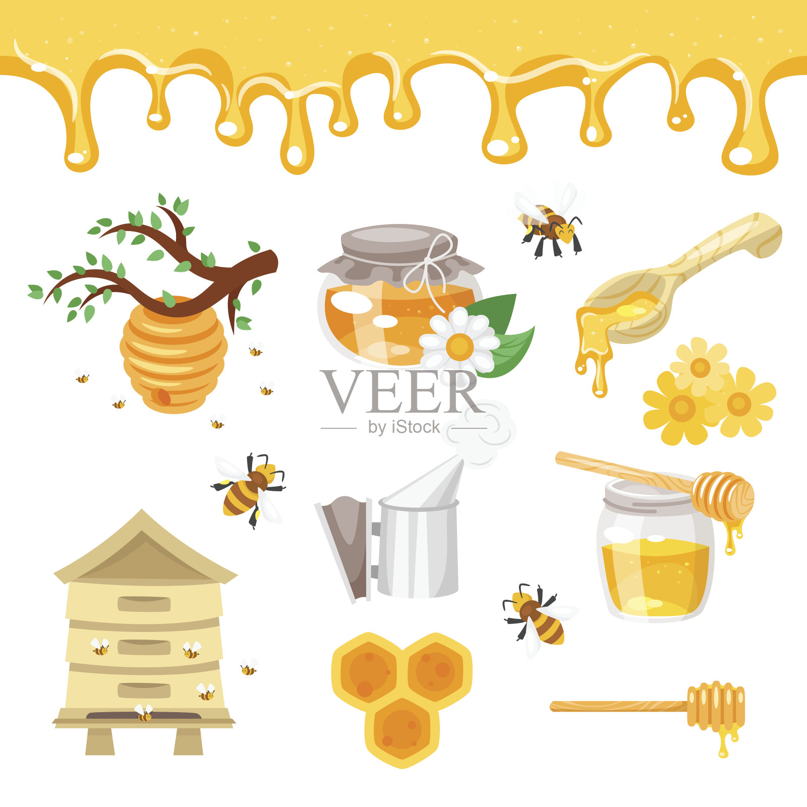 养蜂和蜂蜜插图设计元素图片