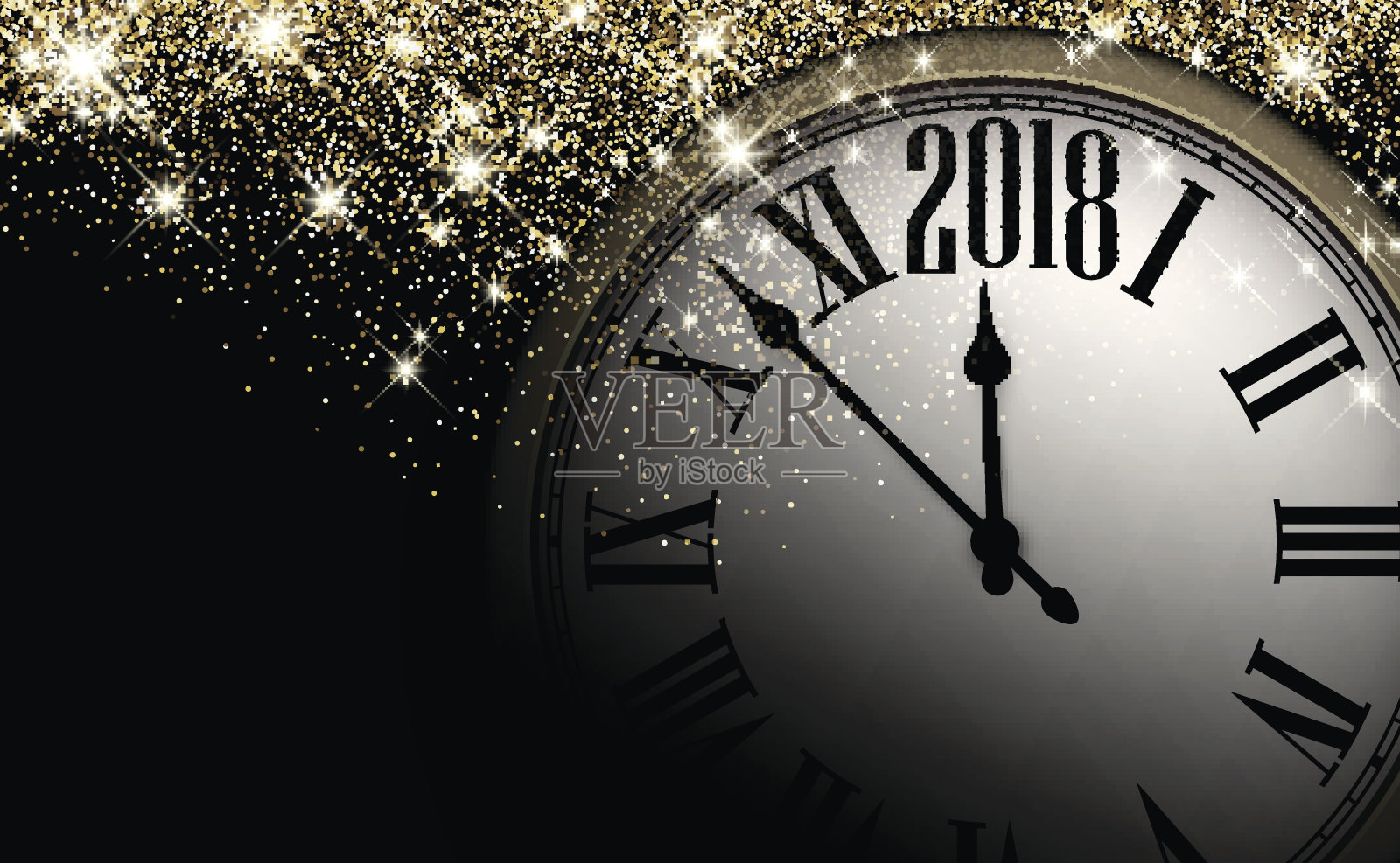 黑色的2018年新年时钟背景。插画图片素材