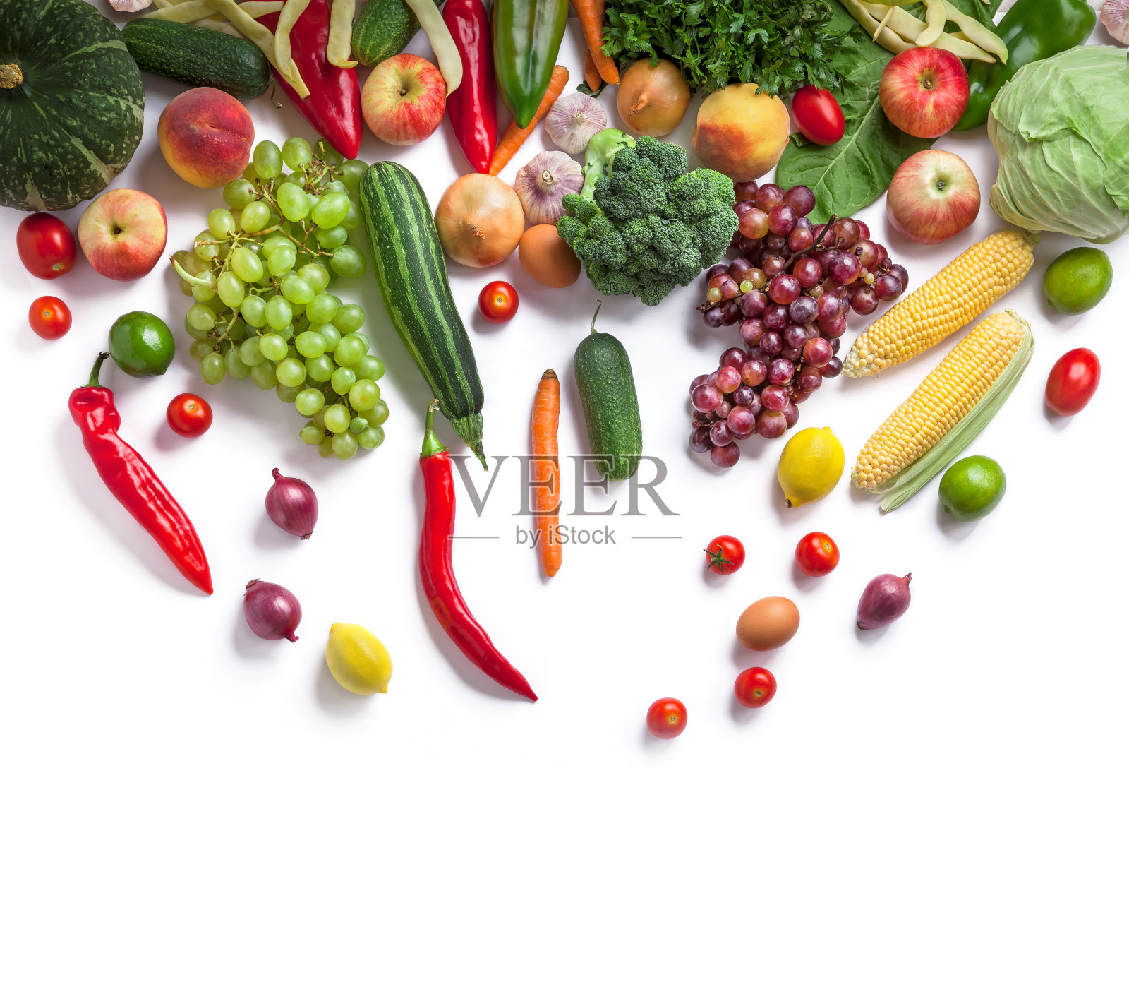 上面的水果和蔬菜分类组隔离在白色背景照片摄影图片