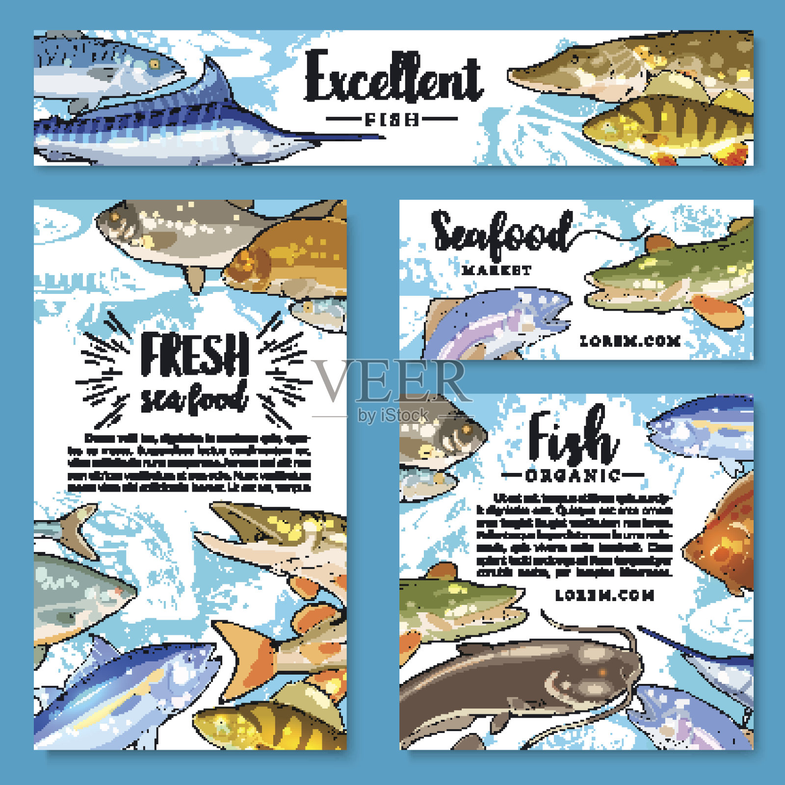 海产品或鱼类食品矢量海报设计模板素材