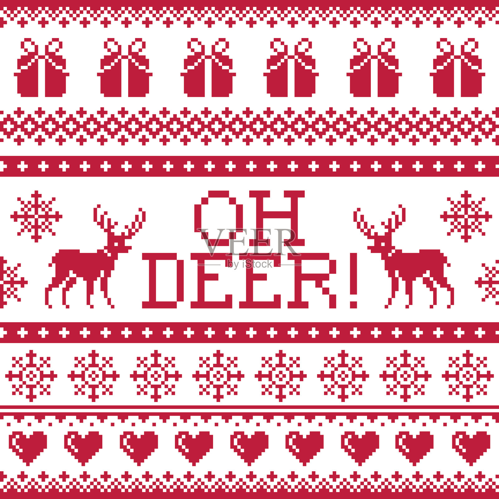 哦，鹿红图案，圣诞节无缝设计，冬天背景插画图片素材