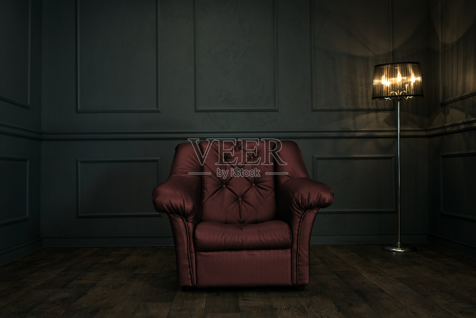 扶手椅在黑暗优雅的房间里照片摄影图片