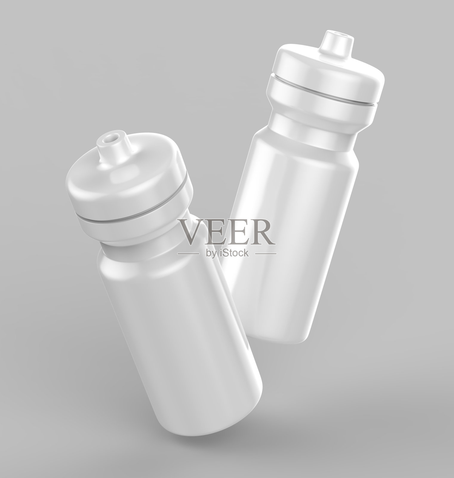 运动饮水白色空白塑料瓶水隔离在灰色背景模拟和模板设计。白色空白瓶3d渲染插图。照片摄影图片