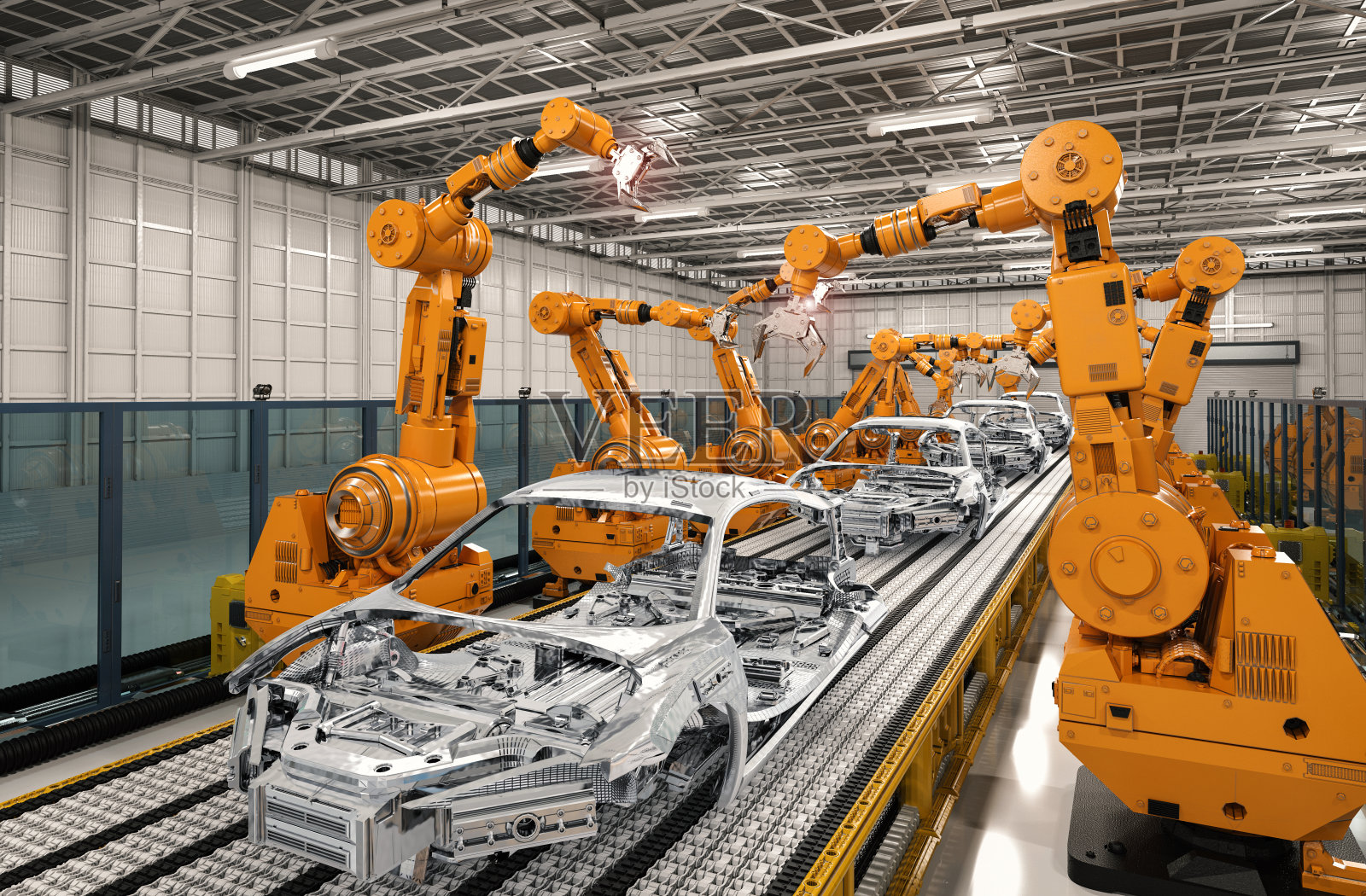 汽车工厂的机器人装配线照片摄影图片