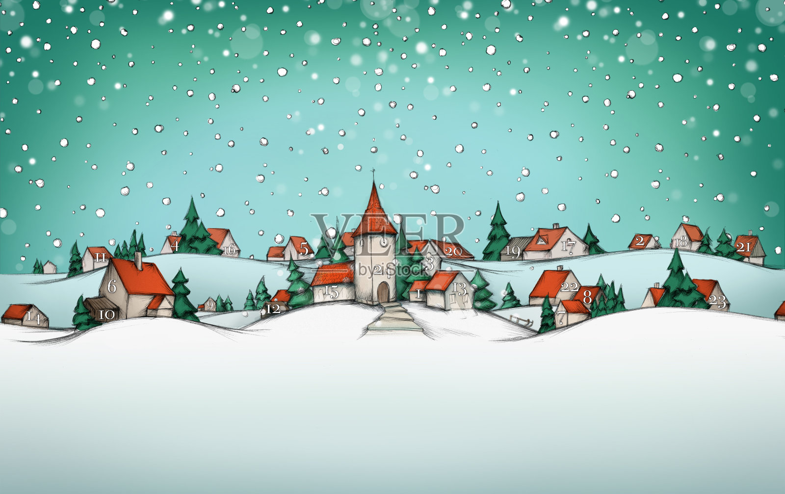 降临历与村庄冬季景观插画图片素材