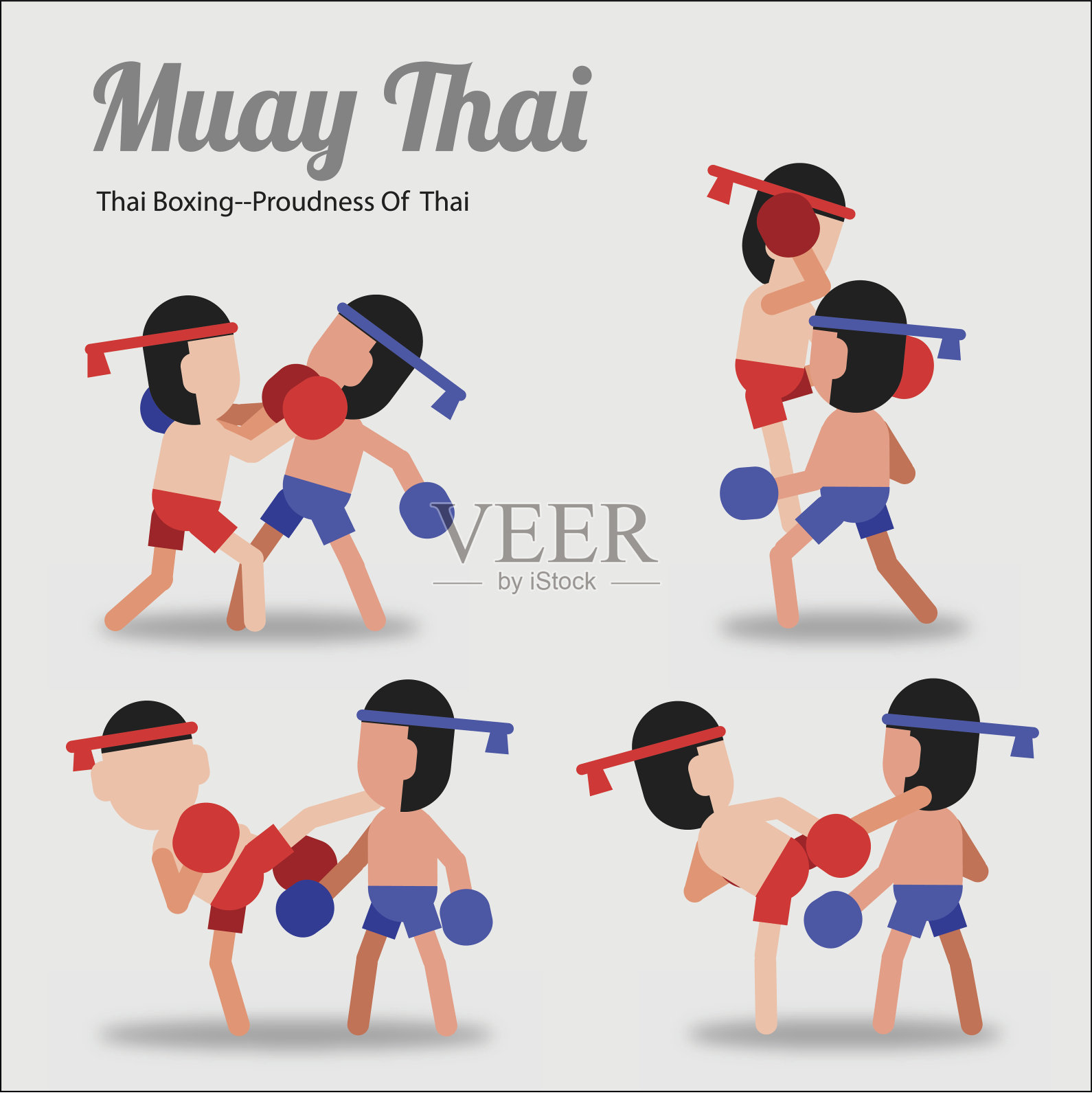 泰拳，泰拳格斗艺术，卡通表演版。适合亚洲和泰国的艺术设计插画图片素材