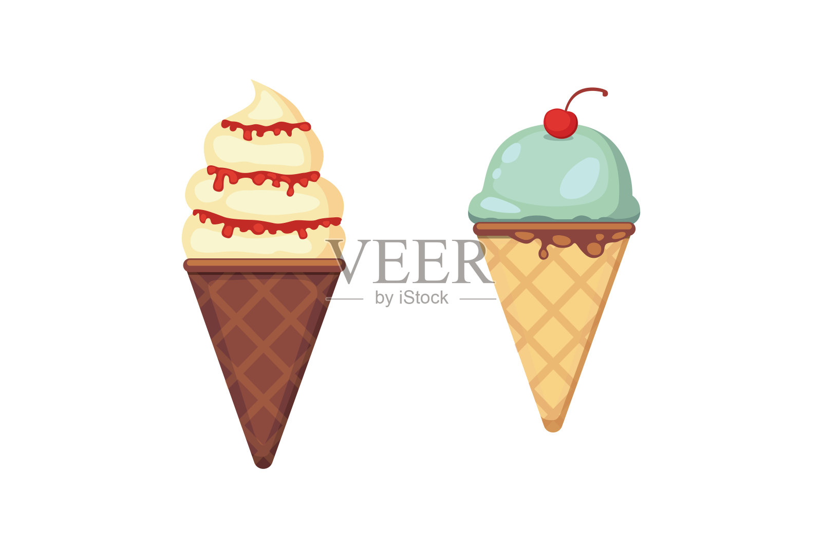 收藏的矢量卡通冰淇淋插图。夏天的食物。设计元素图片