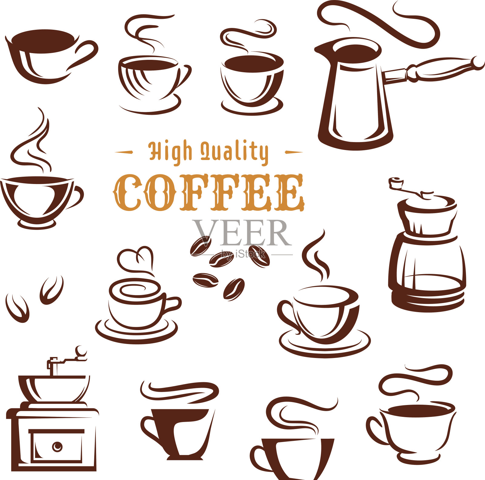 向量图标的咖啡杯和制造者插画图片素材