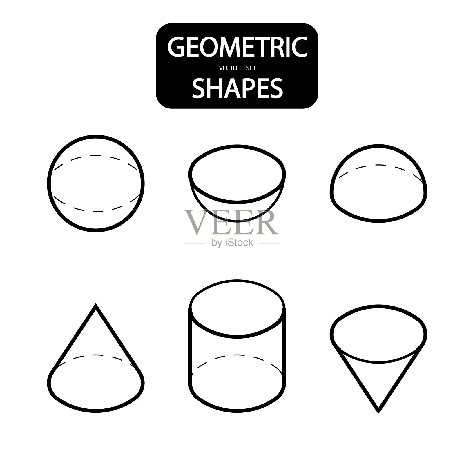 三维几何形状的集合。等距视图。几何学几何学和数学的科学线性物体孤立在白色背景上。插画图片素材