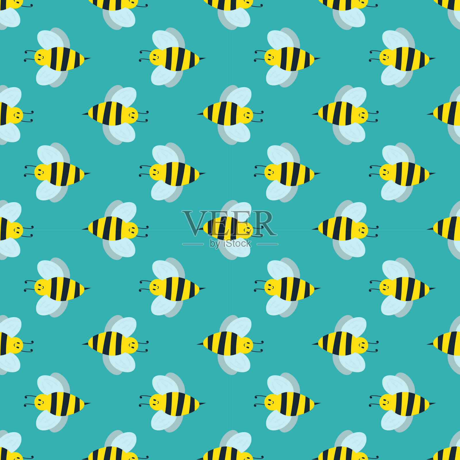卡通甜黄蜂夏工蜂手工绘制的无缝图案蜂蜜自然nector设计元素图片