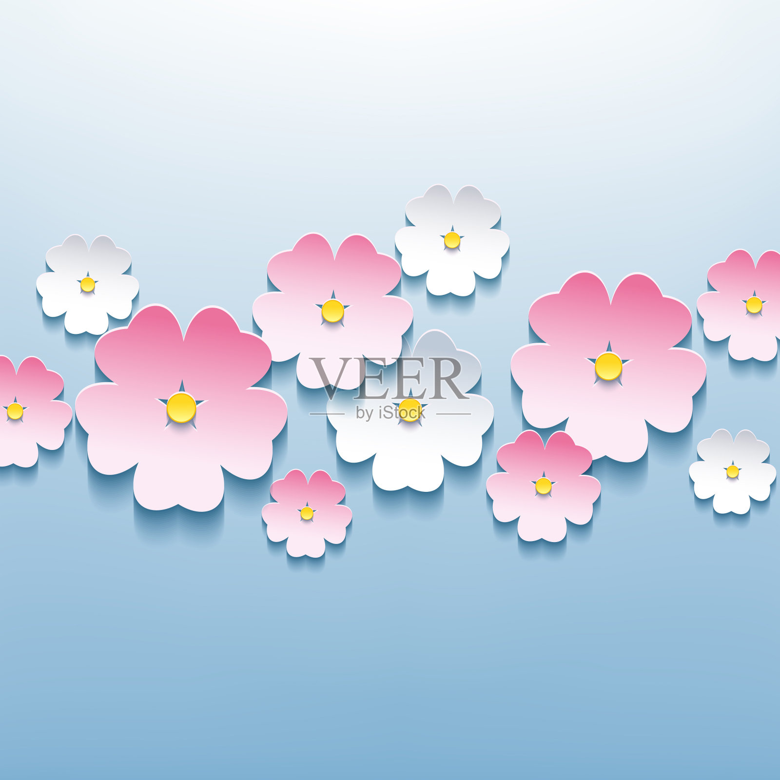 美丽的花蓝色背景与3d花樱花插画图片素材