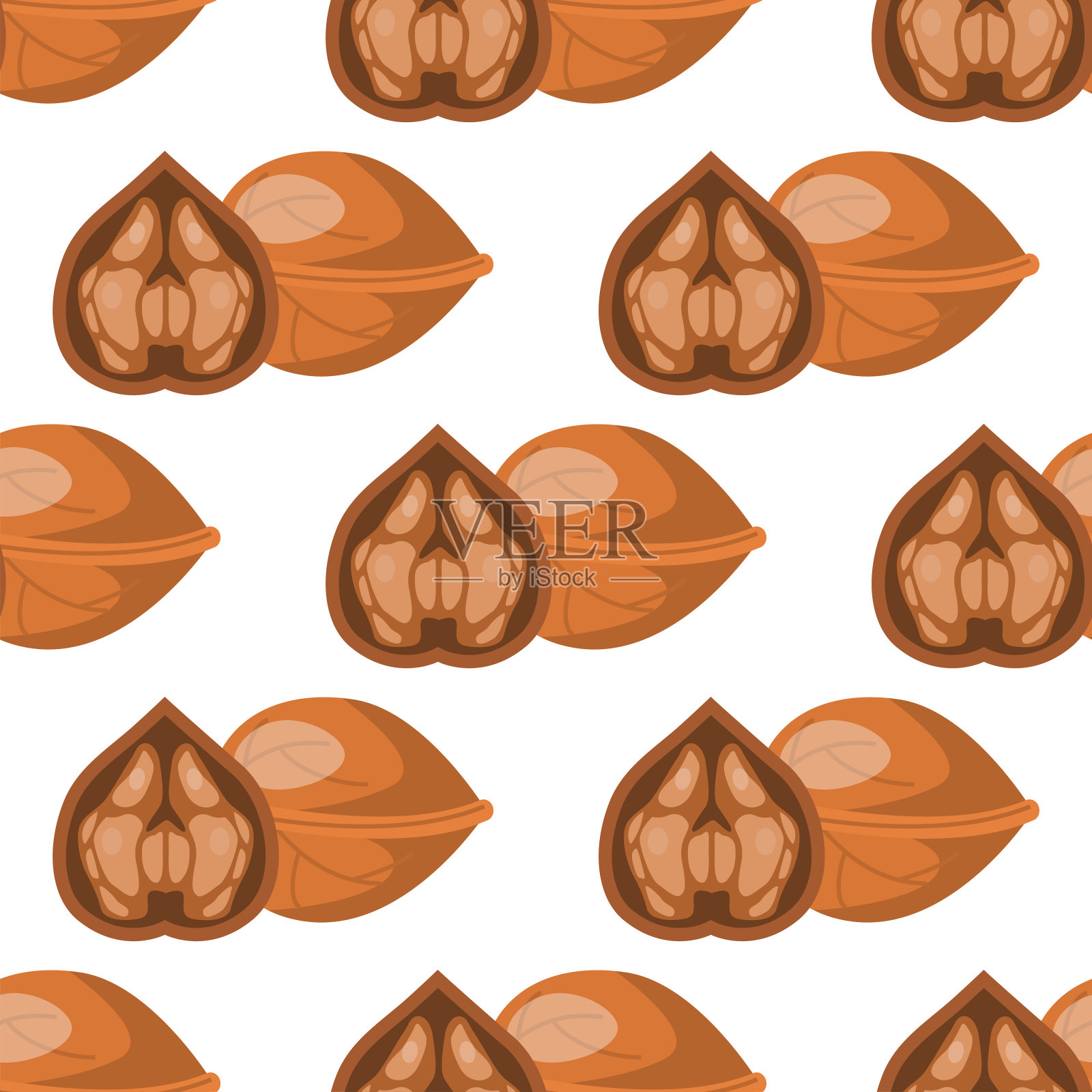 核桃无缝模式传统坚果nack健康食品背景装饰果壳壁纸矢量插图插画图片素材