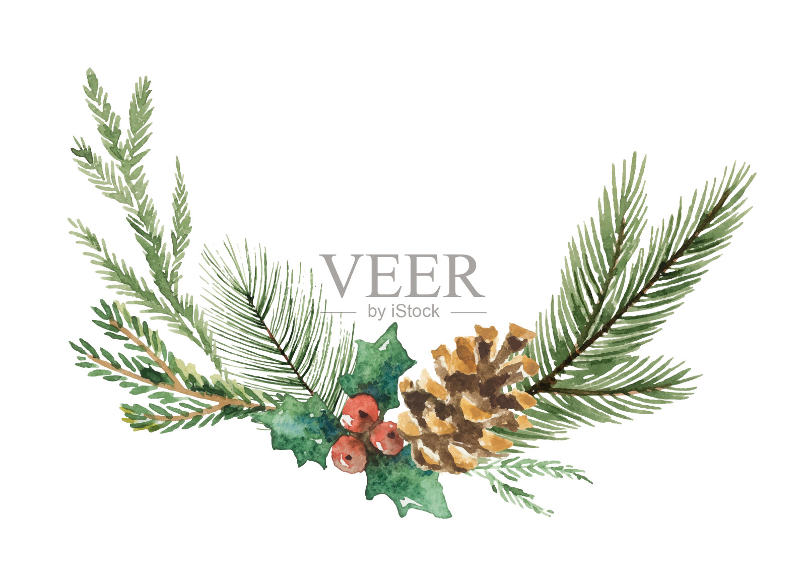 水彩矢量圣诞花环与冷杉树枝和文字的地方。设计元素图片