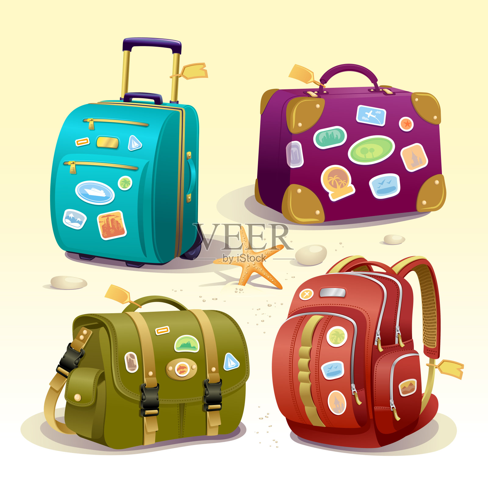 旅行图标插图手提箱，包，公文包和背包插画图片素材