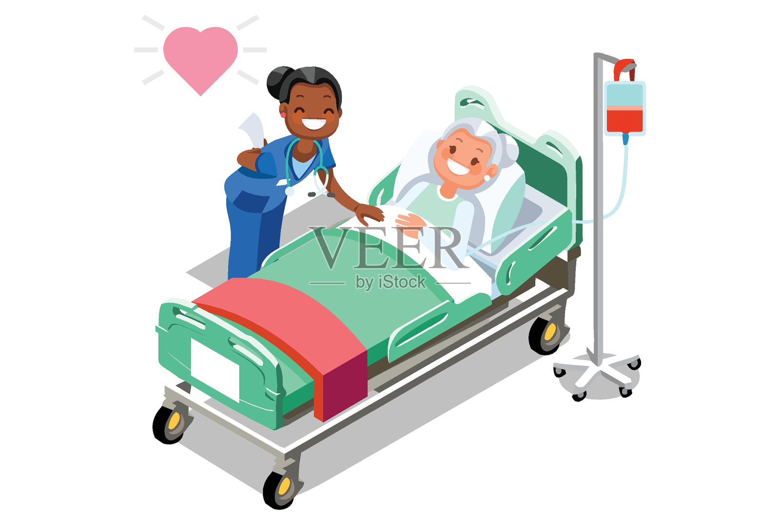 有趣的护士和女性老年病人在床上设计元素图片