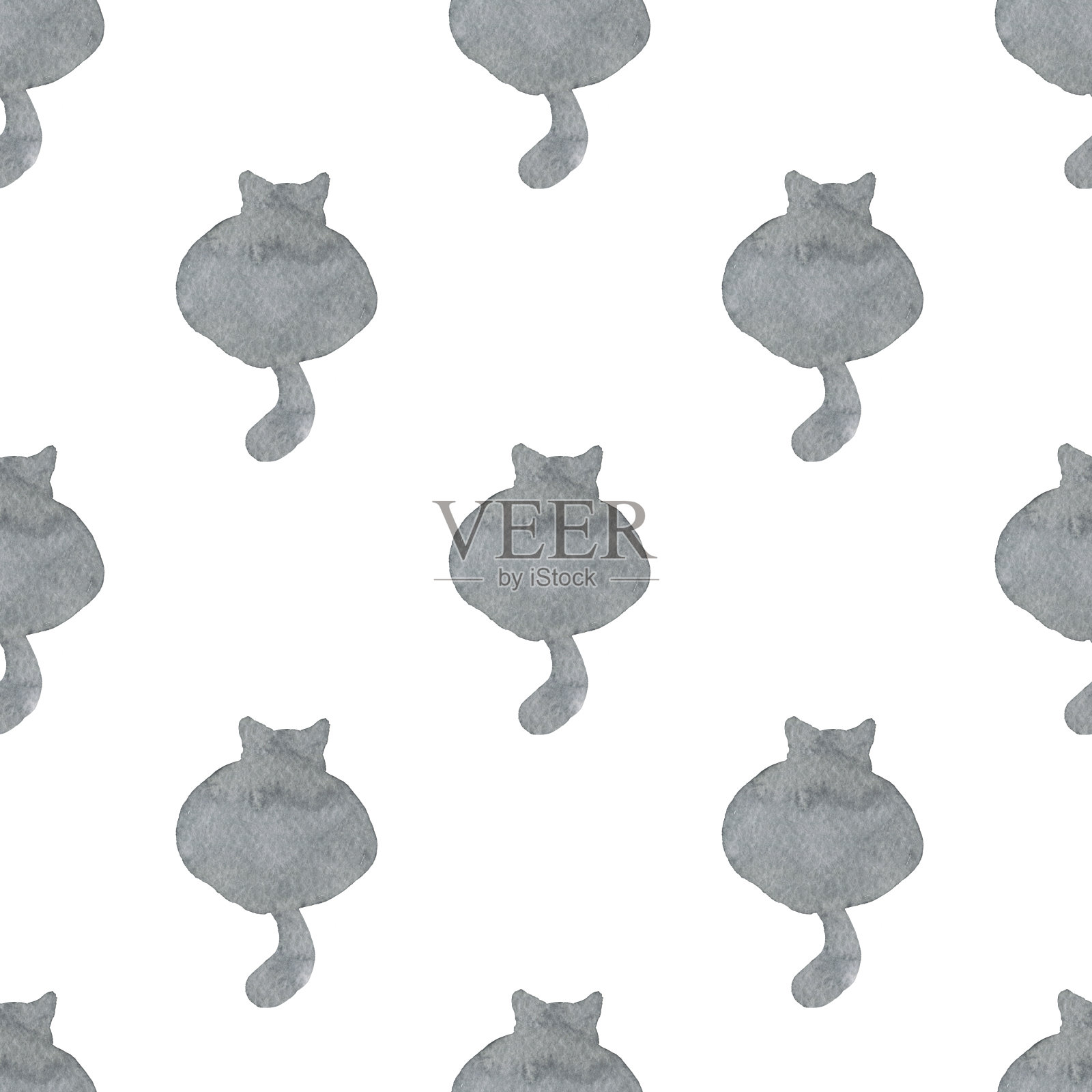 无缝图案与可爱的灰色猫孤立在白色的背景插画图片素材