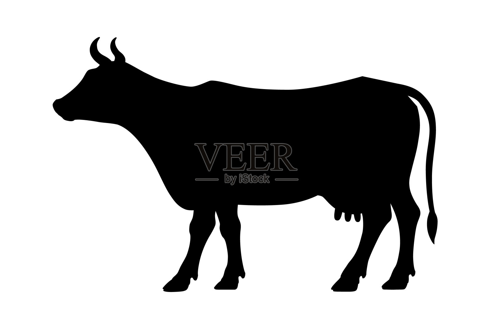 黑色图形图标或符号-奶牛的剪影。矢量设计，孤立背景。插画图片素材