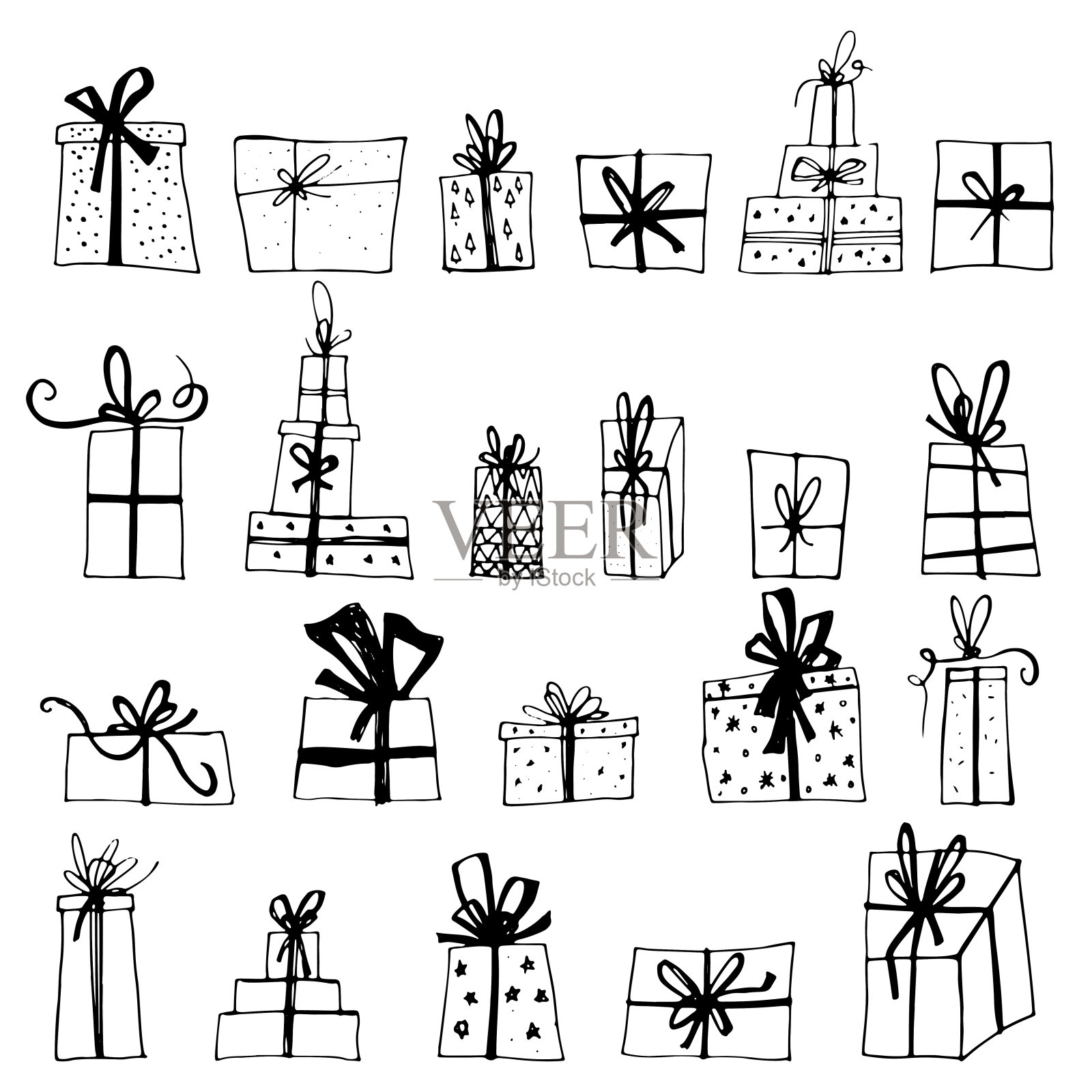 手绘圣诞礼盒孤立的白色背景。圣诞快乐新年快乐的传单，海报，横幅，网络，标题。圣诞节的设计。插画图片素材