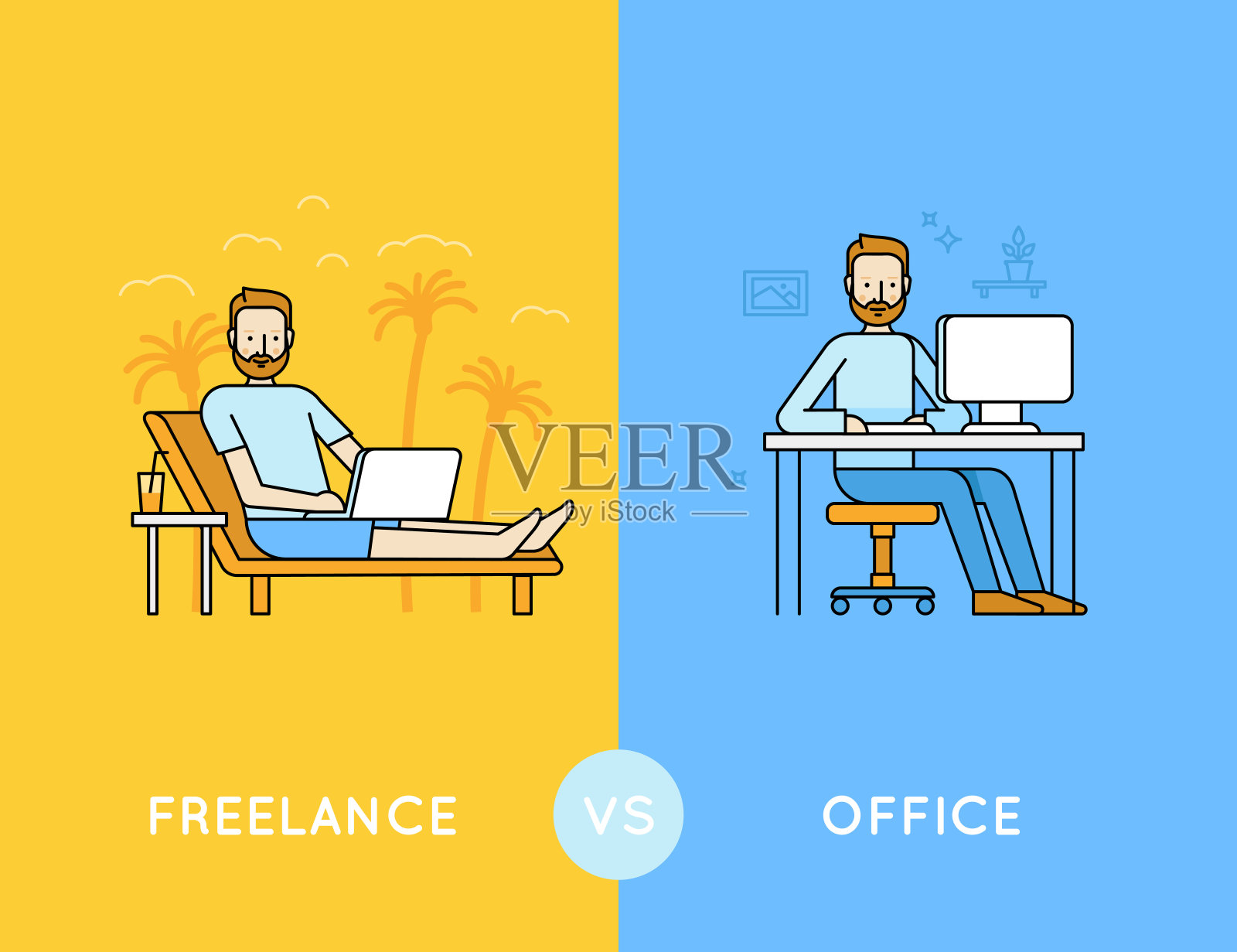 自由vs办公室插画图片素材