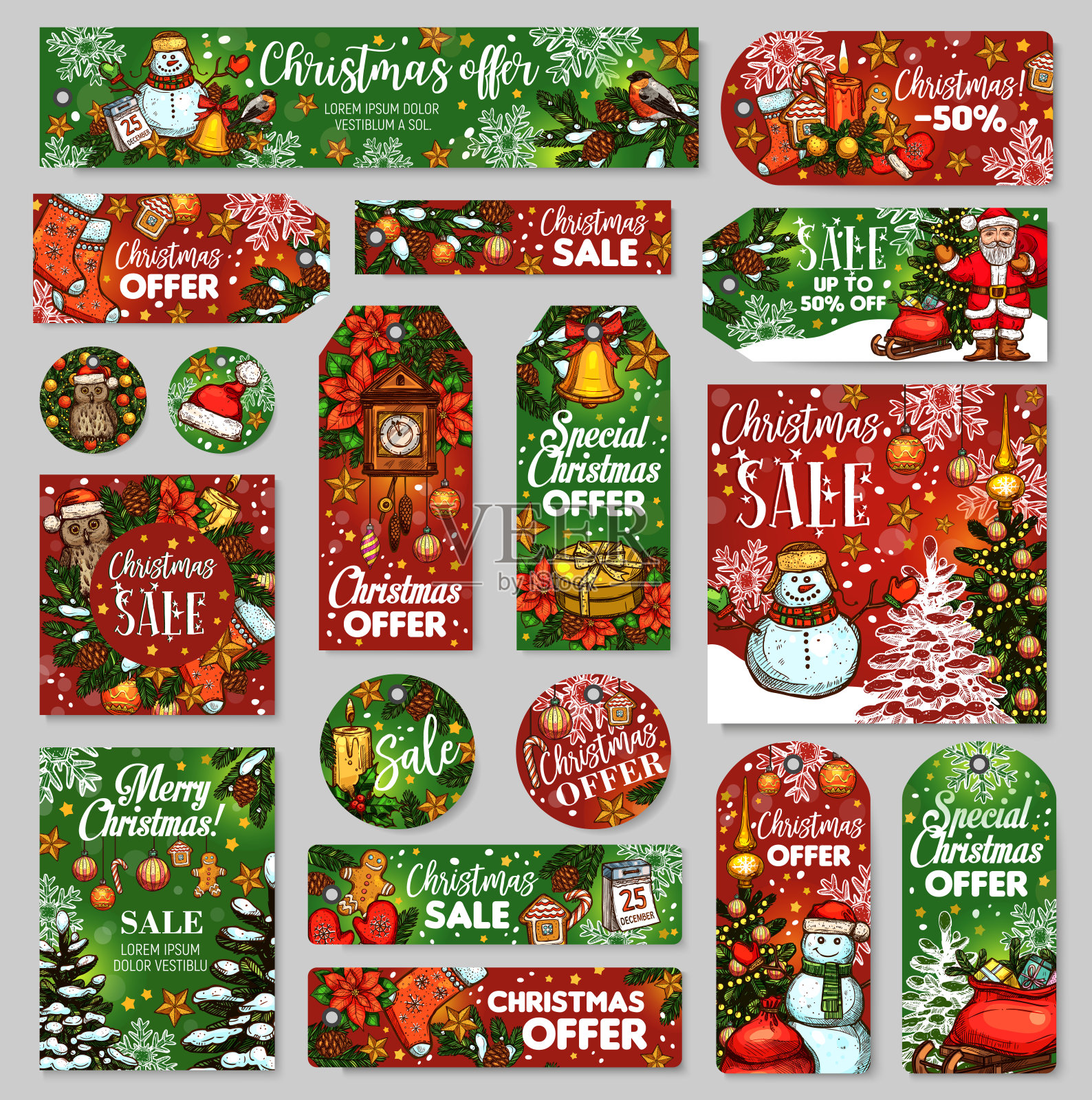 圣诞特价标签和冬季礼物标签插画图片素材