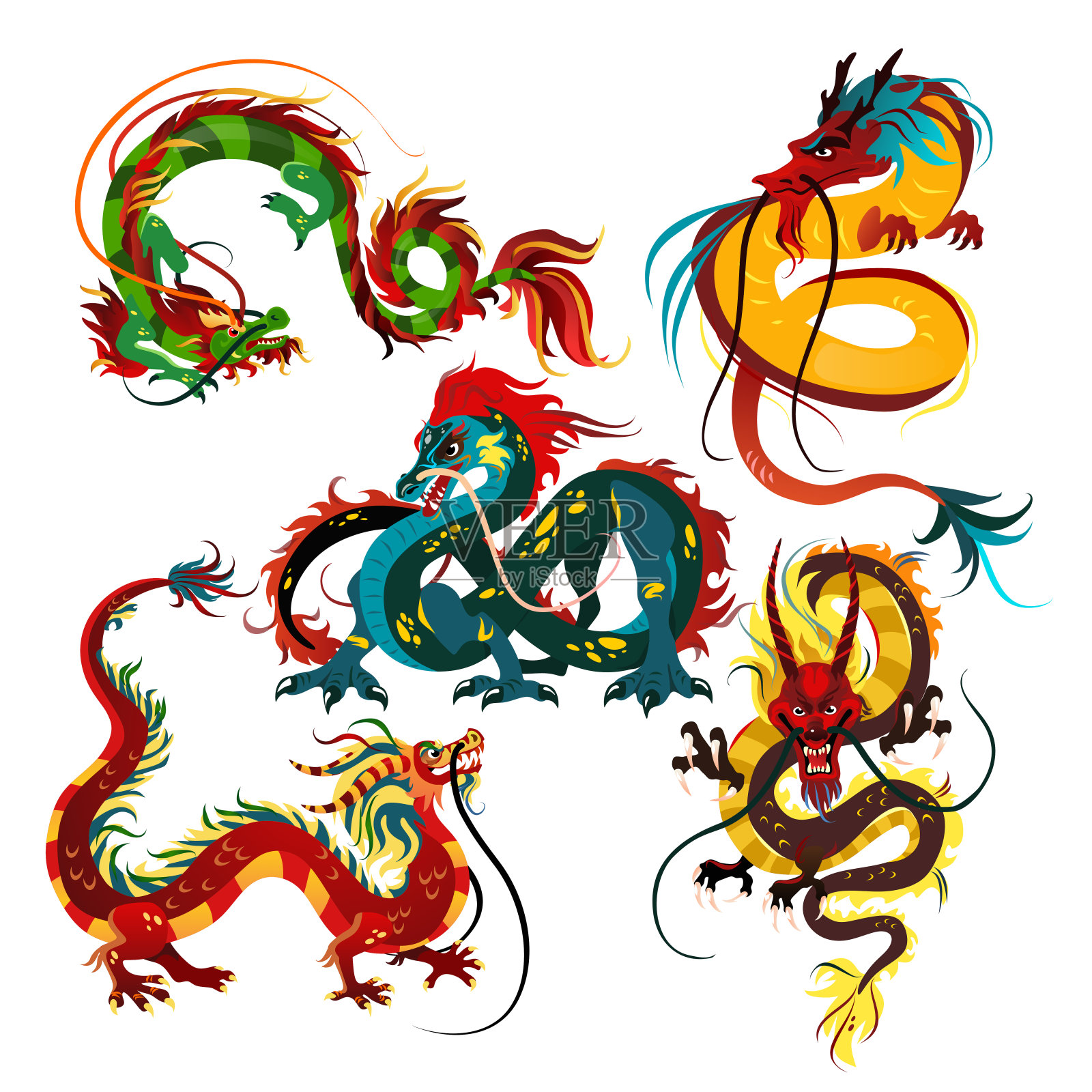 传统的中国龙，亚洲或中国文化的古老象征，装饰庆祝新年，神话动物矢量插图，纹身设计的想法设计元素图片