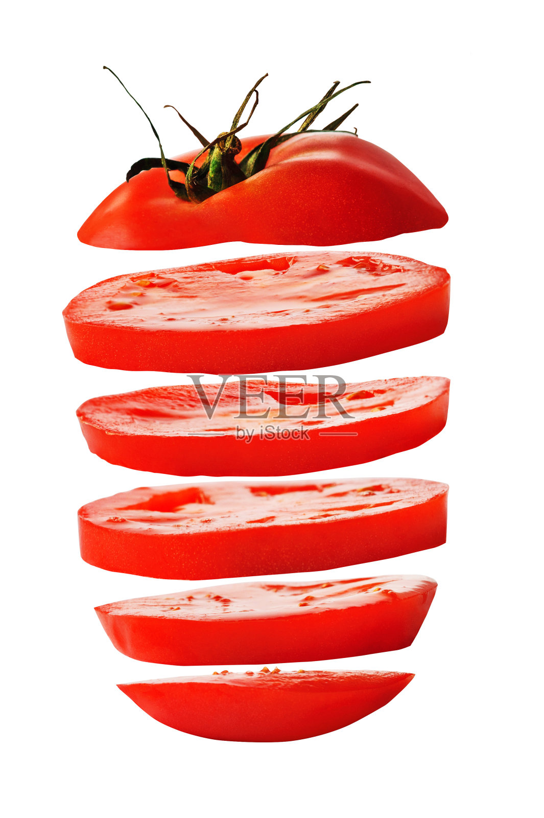 切片红番茄孤立在白色背景照片摄影图片