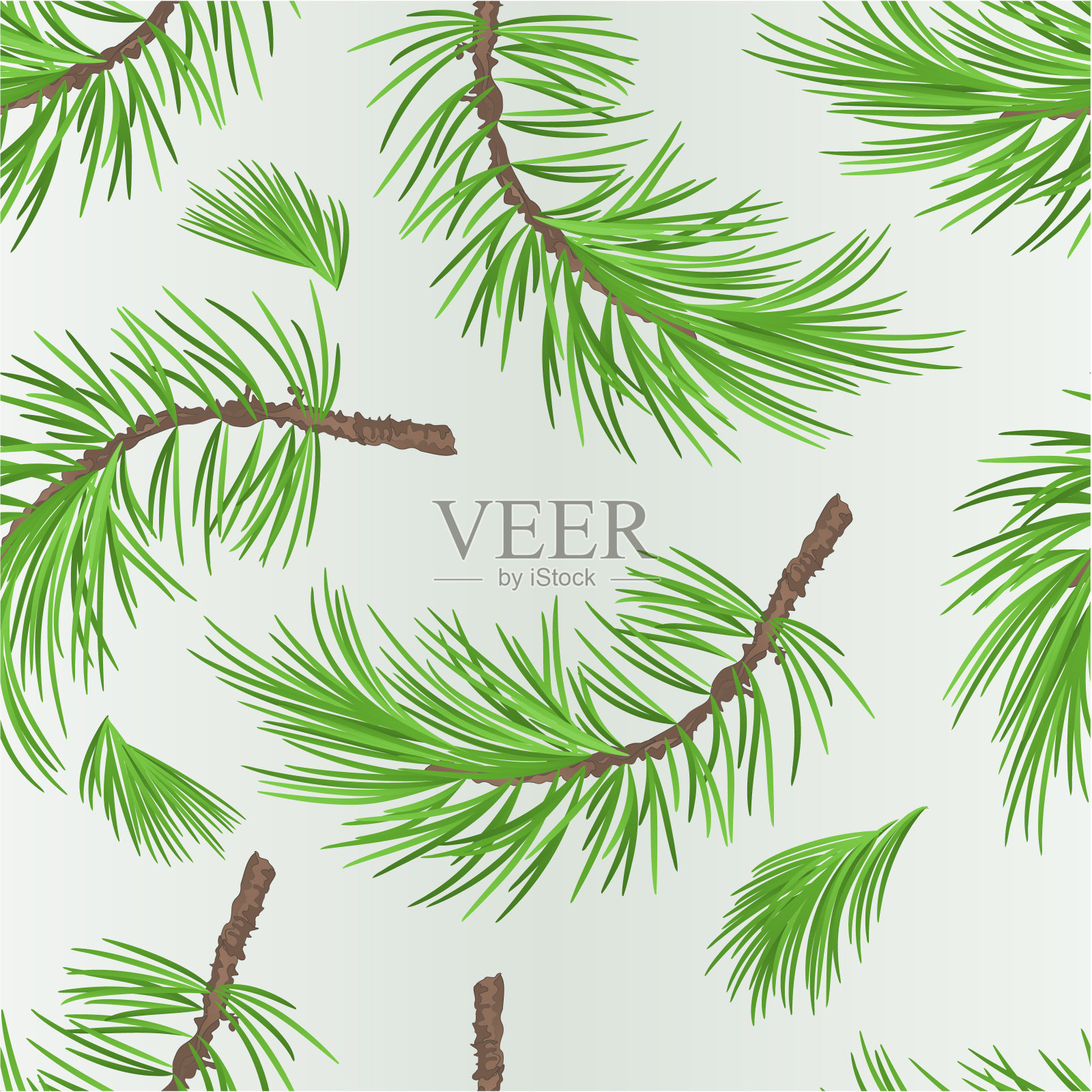 无缝纹理分支松树植物背景复古矢量插图编辑插画图片素材