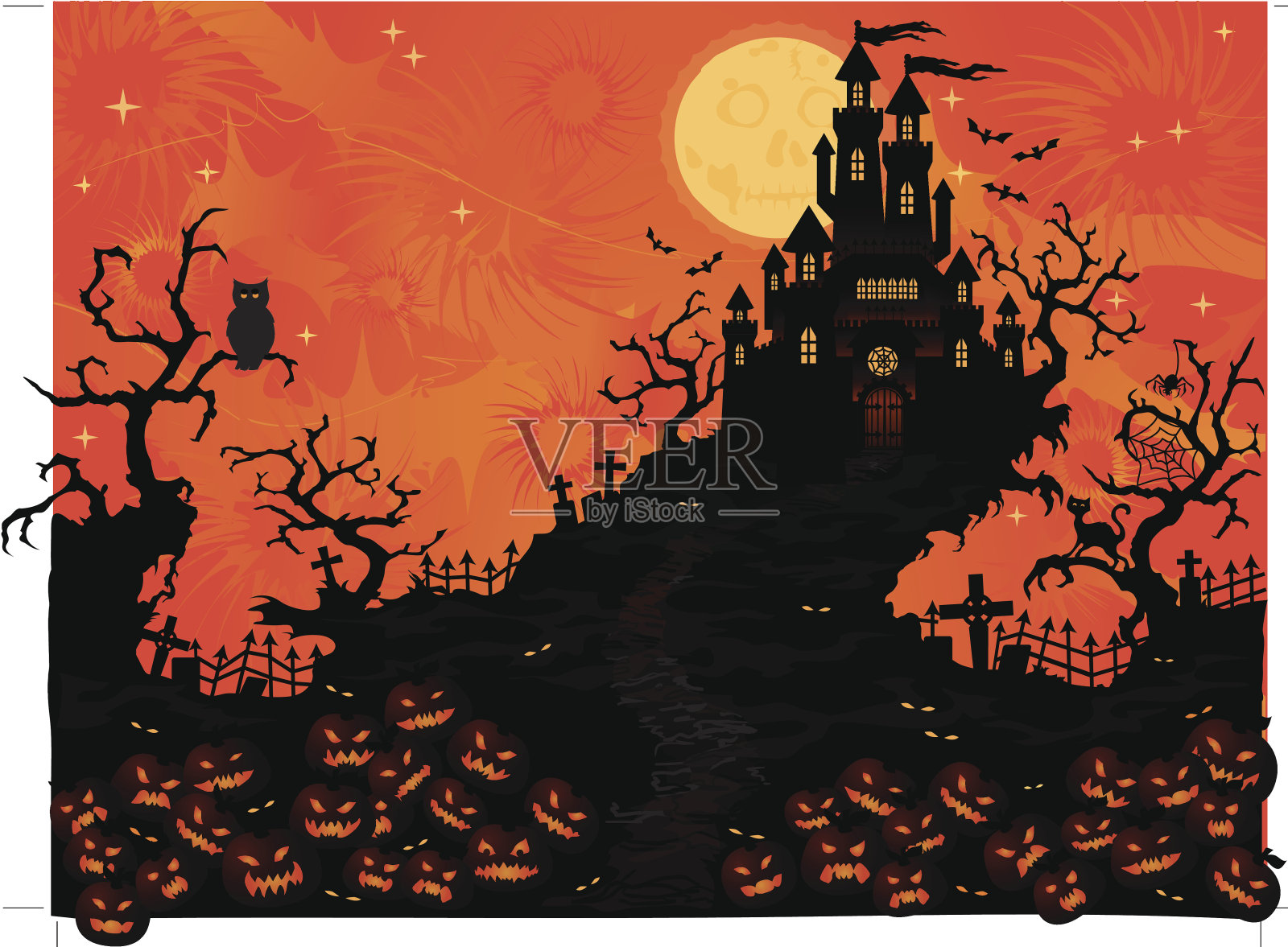 万圣节前夜-幽灵万圣节城堡插画图片素材